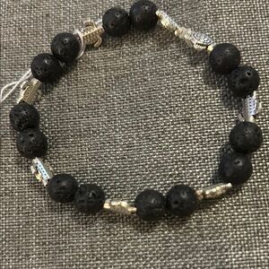 Black Lava Bead Bracelet with Silver Accents